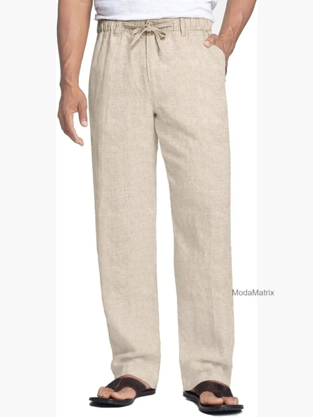 Men's Linen Pants Elastic Waist Drawstring Casual Summer Lightweight Trousers
